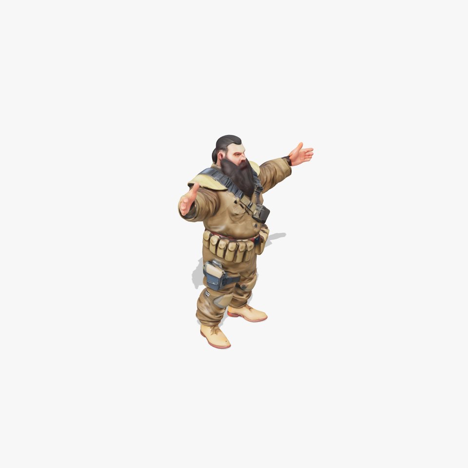 Bearded Soldier D Model with Tactical Gear for Games